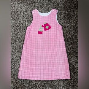 Bailey Boys jumper with watering can embroidery. Pink and white corduroy gingham
